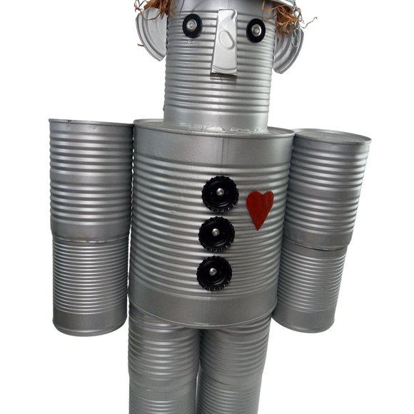 Folk Art Tin Man Sculpture Wizard Of Oz Recycled Robot Vintage 24 Inch - Picture 8 of 13